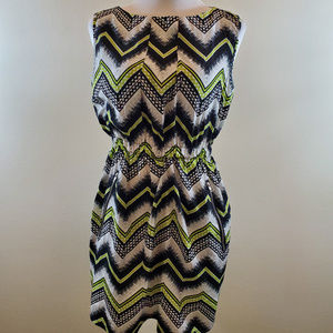 Black/Lime Chevron Print Mini Dress